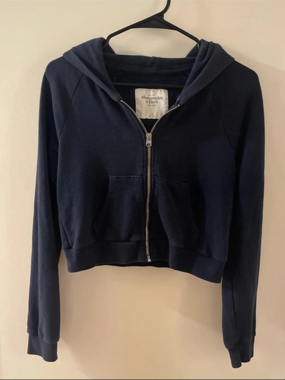Abercrombie & Fitch Cropped Zip Hoodie in Blue Size Medium